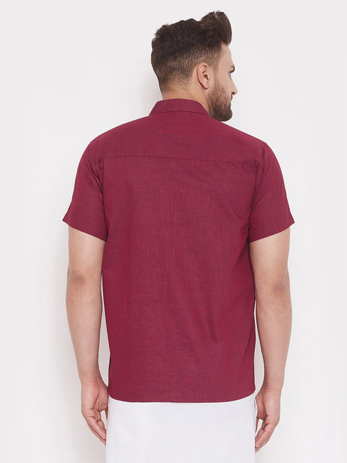 Vastramay Men's Maroon Cotton Blend Ethnic Shirt