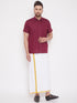 Vastramay Men's Maroon Cotton Blend Ethnic Shirt