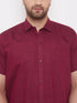 Vastramay Men's Maroon and White Cotton Blend Shirt And Mundu Set