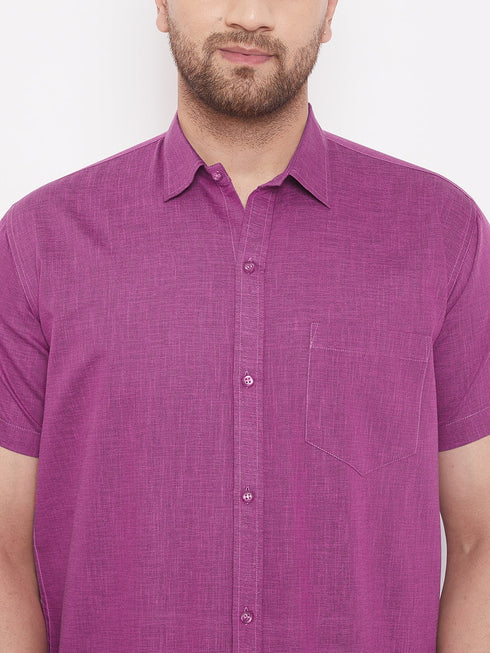 Vastramay Men's Pink Cotton Blend Ethnic Shirt