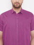 Vastramay Men's Pink Cotton Blend Ethnic Shirt