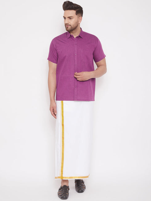 Vastramay Men's Pink Cotton Blend Ethnic Shirt