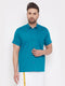 Vastramay Men's Turquoise Cotton Blend Ethnic Shirt