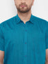 Vastramay Men's Turquoise Cotton Blend Ethnic Shirt