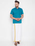 Vastramay Men's Turquoise Cotton Blend Ethnic Shirt
