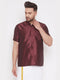Vastramay Men's Wine Silk Blend Ethnic Shirt