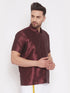 Vastramay Men's Wine Silk Blend Ethnic Shirt