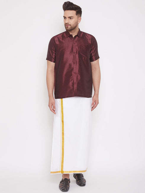 Vastramay Men's Wine Silk Blend Ethnic Shirt