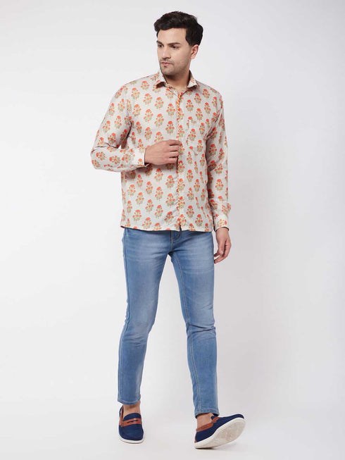 Vastramay Men's Multicolor-Base-Beige Ethnic Shirt