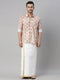 Vastramay Men's Beige Floral Print Shirt And Mundu Set