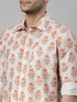 Vastramay Men's Beige Floral Print Shirt And Mundu Set