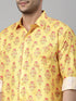 Vastramay Men's Orange Floral Print Shirt And Mundu Set