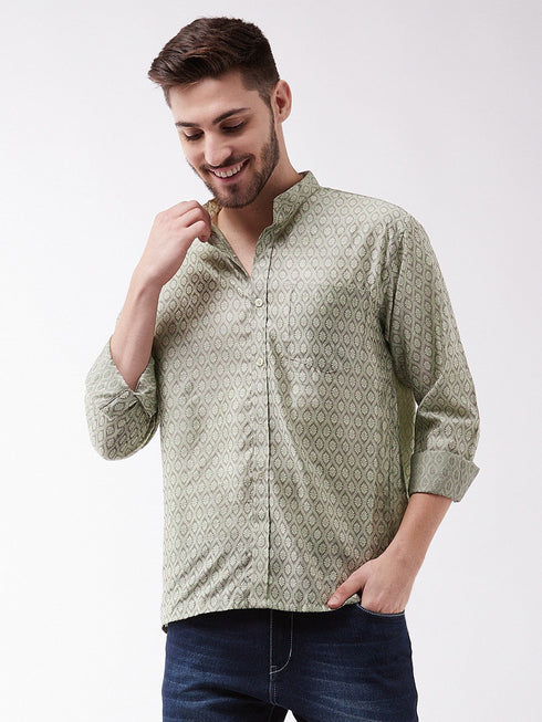 Vastramay Men's Beige Silk Blend Ethnic Shirt