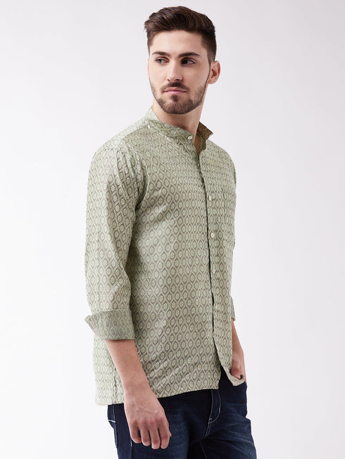 Vastramay Men's Beige Silk Blend Ethnic Shirt