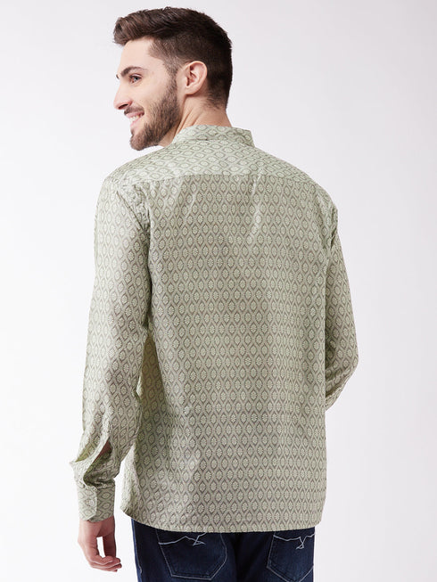 Vastramay Men's Beige Silk Blend Ethnic Shirt