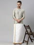 Vastramay Men's Beige Shirt And Mundu Set