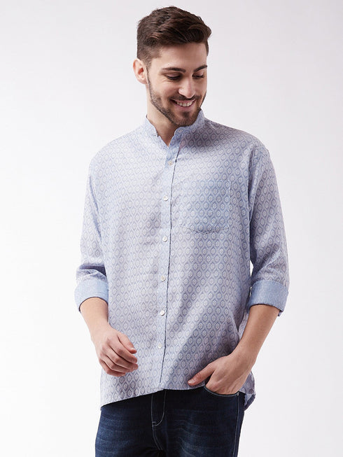 Vastramay Men's Lavender Blue Silk Blend Ethnic Shirt