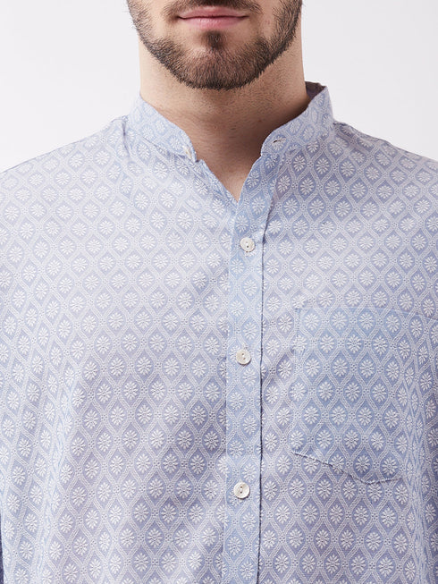 Vastramay Men's Lavender Blue Silk Blend Ethnic Shirt