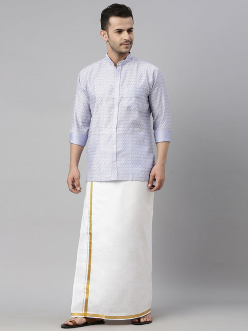 Vastramay Men's Lavender Shirt And Mundu Set