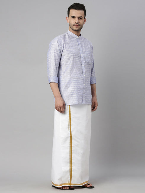 Vastramay Men's Lavender Shirt And Mundu Set