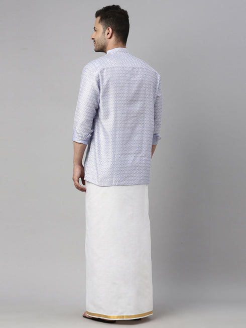 Vastramay Men's Lavender Shirt And Mundu Set
