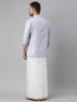 Vastramay Men's Lavender Shirt And Mundu Set