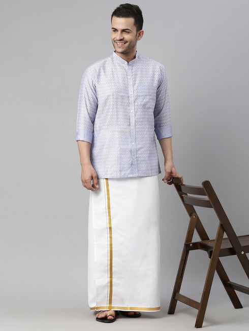 Vastramay Men's Lavender Shirt And Mundu Set