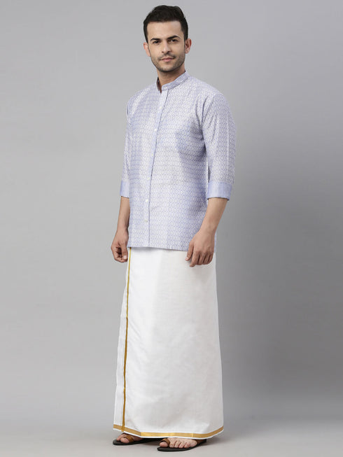 Vastramay Men's Lavender Shirt And Mundu Set