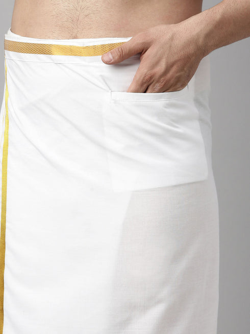 Vastramay Men's Yellow Shirt And Mundu Set