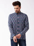 Vastramay Men's Multicolour-Base-Grey Cotton Blend Ethnic Shirt