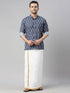Vastramay Men's Gray Ikkat Print Shirt And Mundu Set