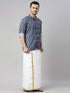 Vastramay Men's Gray Ikkat Print Shirt And Mundu Set