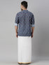 Vastramay Men's Gray Ikkat Print Shirt And Mundu Set