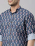 Vastramay Men's Gray Ikkat Print Shirt And Mundu Set