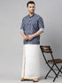 Vastramay Men's Gray Ikkat Print Shirt And Mundu Set