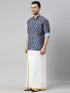 Vastramay Men's Gray Ikkat Print Shirt And Mundu Set