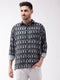 Vastramay Men's Black Cotton Blend Ethnic Shirt