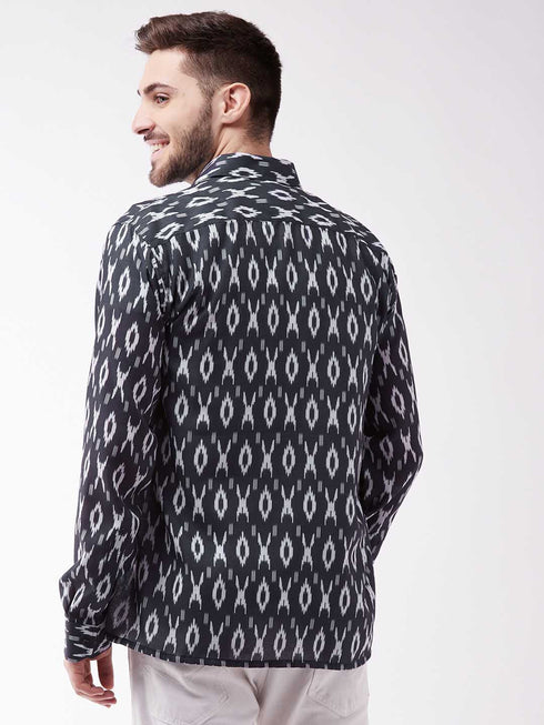 Vastramay Men's Black Cotton Blend Ethnic Shirt