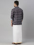 Vastramay Men's Black Ikkat Print Shirt And Mundu Set
