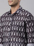 Vastramay Men's Black Ikkat Print Shirt And Mundu Set