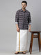 Vastramay Men's Black Ikkat Print Shirt And Mundu Set