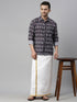 Vastramay Men's Black Ikkat Print Shirt And Mundu Set
