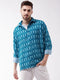 Vastramay Men's Turquoise Cotton Blend Ethnic Shirt