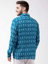Vastramay Men's Turquoise Cotton Blend Ethnic Shirt