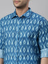 Vastramay Men's Torquoise Blue Ikkat Print Shirt And Mundu Set