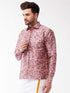 Vastramay Men's Multicolour-Base-Pink Silk Blend Ethnic Shirt