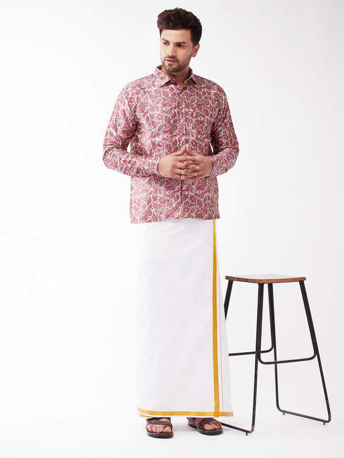 Vastramay Men's Multicolour-Base-Pink Silk Blend Ethnic Shirt
