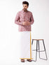 Vastramay Men's Multicolour-Base-Pink Silk Blend Ethnic Shirt