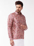 Vastramay Men's Multicolour-Base-Pink Silk Blend Ethnic Shirt