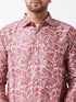 Vastramay Men's Multicolour-Base-Pink And White Silk Blend Shirt And Mundu Set